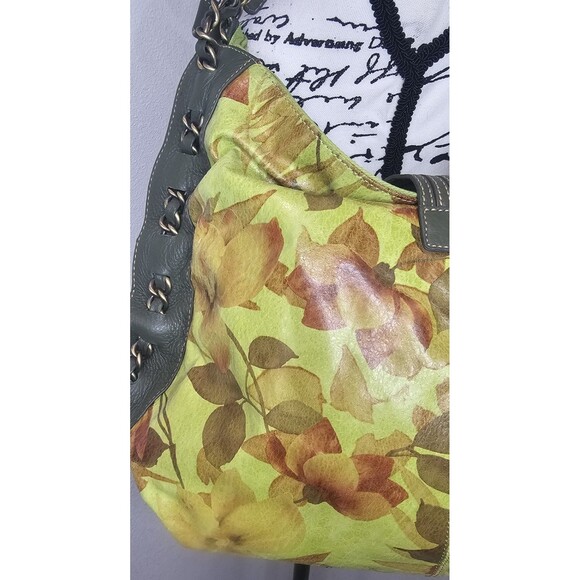 Vtg Sharif Studio Botanical Green Yellow Leather Hobo Bag Alligator Chain Accent - Picture 10 of 16